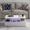 Tangkula LED Coffee Table Modern High Gloss Coffee Table w/ 20-Color LED Lights Adjustable Speed Brightness & Remote Control White/Black - 3 of 4