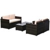 Outsunny 4-Piece Rattan Wicker Furniture Set, Outdoor Cushioned Conversation Furniture with 2 Chairs, Loveseat, and Glass Coffee Table - 4 of 4