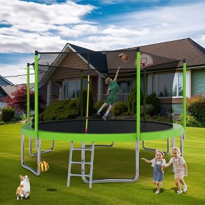 KWPZQEB Trampoline for Kids, Outdoor Kids Trampoline w/ Safety Enclosure & Ladder, Heavy Duty Jumping Mat w/ Basketball Hoop for Backyards, 8/12/14FT - 1 of 4