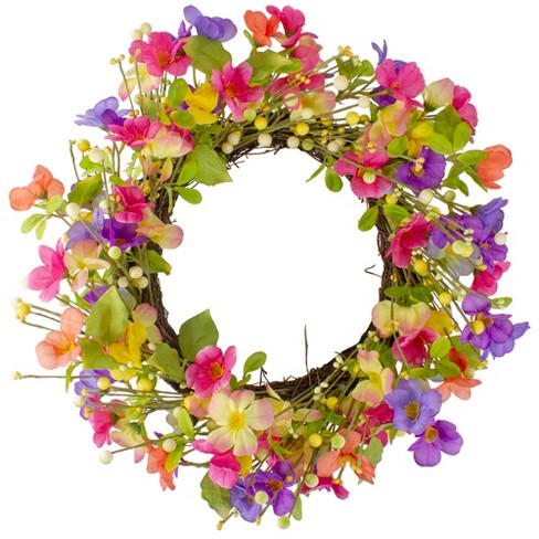 Northlight Wild Flowers And Berries Artificial Spring Twig Wreath