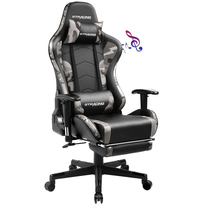 Gaming Chair with Bluetooth Speakers Footrest PU Leather Office Chair - GTRACING, 1 of 10