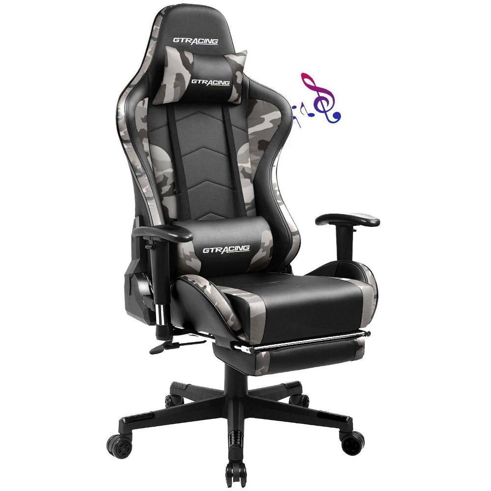 Photos - Computer Chair Gaming Chair with Bluetooth Speakers Footrest PU Leather Office Chair Camo