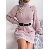 Womens Sweater Dress High Neck Lantern Sleeve Button Shoulder Knit Sweater Dress - 3 of 4