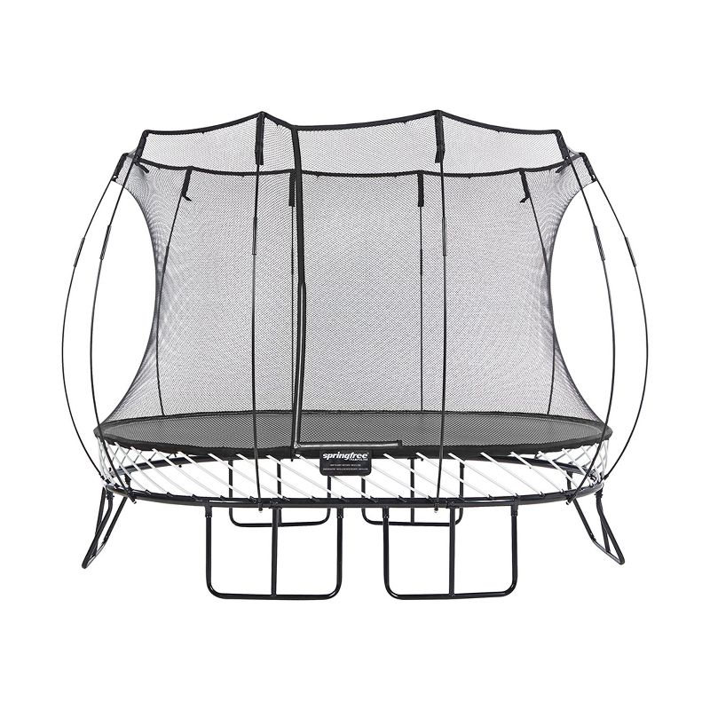 Springfree Outdoor 8 x 11 Foot Oval Jumping Trampoline with Net Enclosure, Basketball Hoop Game, and Step Ladder, Accessories for Backyard, Black, 2 of 7