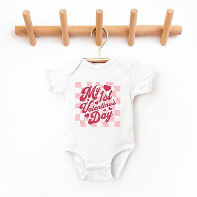 The Juniper Shop My First Valentine's Checkered Baby Bodysuit - 12 Month - White