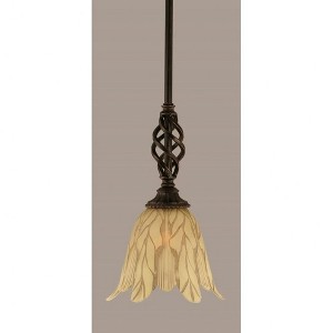 Toltec Lighting Elegante 1 - Light Pendant in  Dark Granite with 7" Vanilla Leaf Shade - 1 of 1