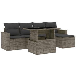 vidaXL 6 Piece Patio Sofa Set with Cushions - Gray Poly Rattan - 1 of 4