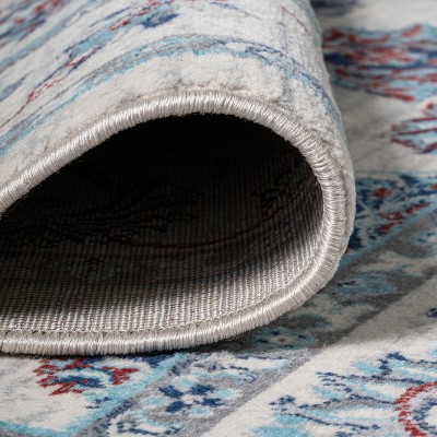 Elegant Vintage Persian-Inspired Ivory/Blue/Red Area Rug - 4' x 6'