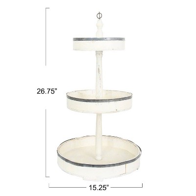 White Wood and Metal Round 3-Tier Tray Server