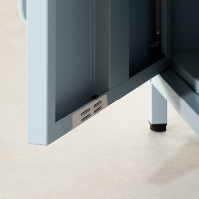 Light Blue Metal 1-Door Nightstand with Open Shelf