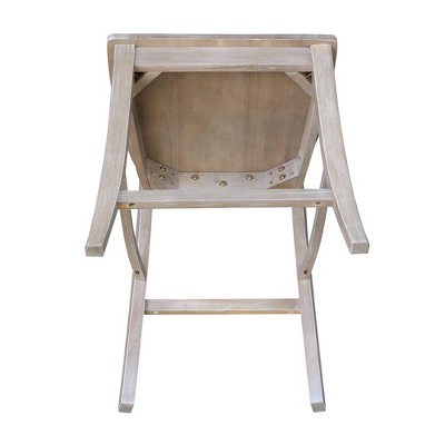 Gray Solid Wood Crossback Counter Stool with Footrest