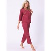 cheibear Women's Silky Long Sleeve Floral Round Neck Hanfu Loungewear Pajama Set - 2 of 4