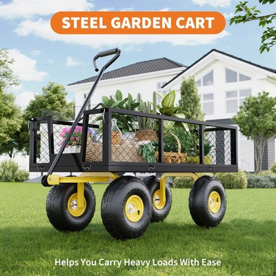 Heavy Duty Steel Garden Cart – 500-1200 lbs Capacity, 10" All-Terrain Wheels, Removable Mesh Sides, 180° Rotating Handle – Utility Wagon