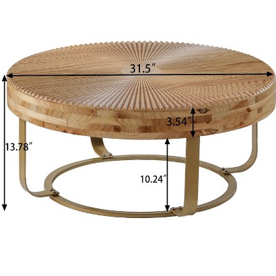 NicBex 31.5" Round Carved Wood Coffee Table Modern Geometric Design, Metal Legs for Living Room & Office
