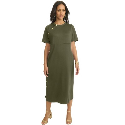 Jessica London Women's Plus Size Side Button Midi Dress