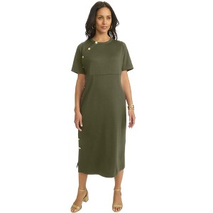 Jessica London Women's Plus Size Side Button Midi Dress - 1 of 4