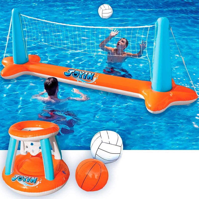 Syncfun Inflatable Pool Float Set Volleyball Net & Basketball Hoops, Floating Swimming Game Toy for Kids and Adults, Summer Floaties, 1 of 8