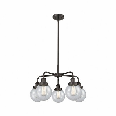 Beacon - 5 Light Stem Hung Chandelier In Art Deco Style-15.13 Inches Tall and 24 Inches Wide