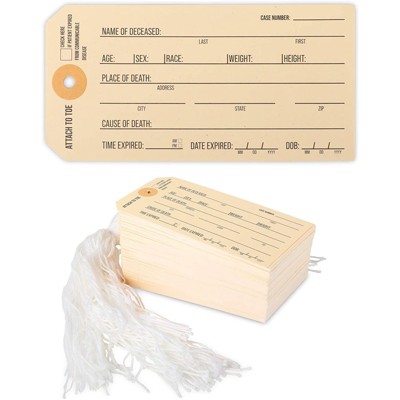 Stockroom Plus 200-Pack Toe Tags Identification Labels with String for Morgue, Coroner (5.25 x 2.6 in)