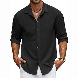 COOFANDY Men's Long Sleeve Casual Button Down Shirt for Men Summer Beach Wedding Shirt - 1 of 4