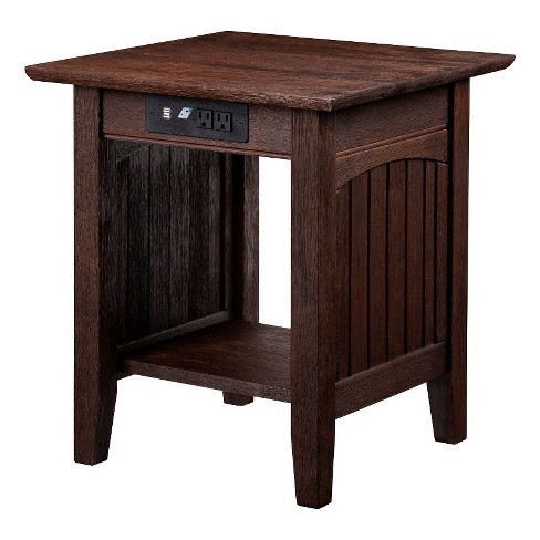 AFI Nantucket 20" Square Solid Wood End Table with Charger in Burnt Amber - image 1 of 4