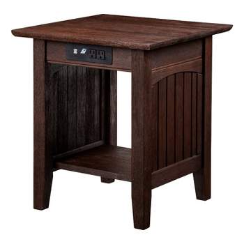 AFI Nantucket 20" Square Solid Wood End Table with Charger in Burnt Amber