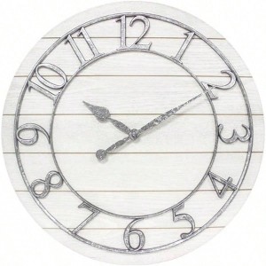 19.5” Farmhouse Clock with Galvanized Finish & White Shiplap. Arabic Numerals for Living Room, Entryway, or Office Decor - 1 of 4
