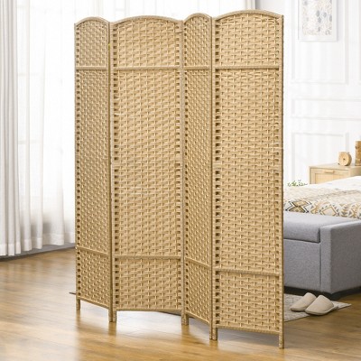 Nature Wood 4-Panel Folding Privacy Screen with Polypropylene Weave