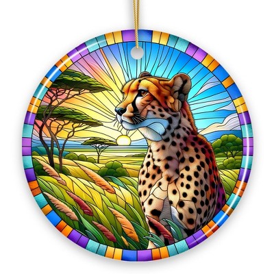 Speed Kings African Cheetah Stained Glass Style Ceramic Ornament, Safari Animals Christmas Gift and Decor| OrnamentallyYou