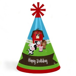 Big Dot of Happiness Farm Animals - Cone Happy Birthday Party Hats for Kids and Adults - Set of 8 (Standard Size) - 1 of 4