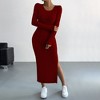 Coolmee Womens Sweater Maxi Dress Long Sleeve High Slit Knit Ribbed Crew Neck Slim Fit Casaul Long Dresses - 2 of 4