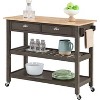 HomeStock  American Heritage 3 Tier Butcher Block Kitchen Cart with Drawers, Wirebrush Dark Gray/Butcher Block - 3 of 4