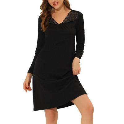 cheibear Women's Sleepwear Pajama Dress Nightshirt Lace Trim Nightwear Lounge Nightgowns