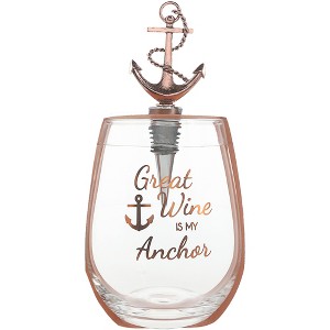 Pavilion Gift Company - Anchor - Bottle Stopper and 20 oz Stemless Gift Set - Drinkware - 1 of 4