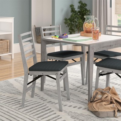 Gray Armless Wood Folding Chairs with Fabric Seat, Set of 2