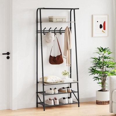 31.5''Coat Rack, 3-in-1 Hall Tree with Shoe Bench