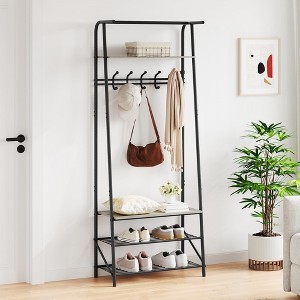 31.5''Coat Rack, 3-in-1 Hall Tree with Shoe Bench - 1 of 4