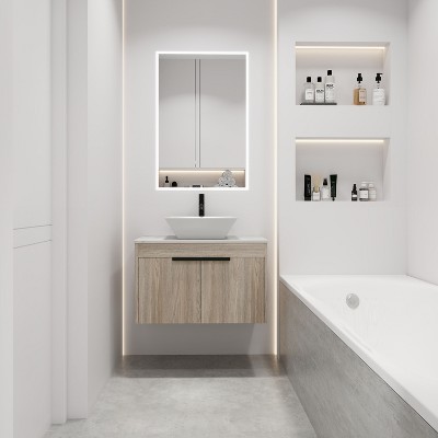NicBex Floating Bathroom Vanity with 4 Styles Ceramic Basin,Bathroom Sink Vanity with Soft Close Doors,Bathroom Sink Cabinet for Bathroom,Oak