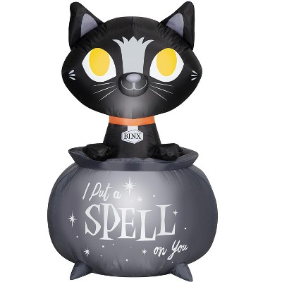 Bright White Inflatable Halloween Cat in Cauldron Decoration