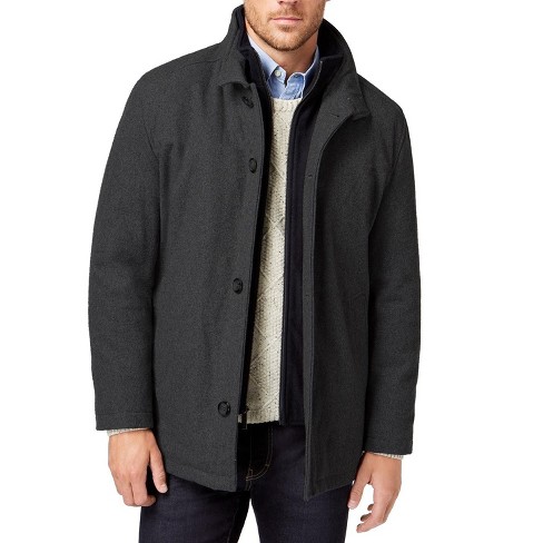 London Fog Men s L10116m Wool Blend Car Coat With Bib New Charcoal 4xb Target