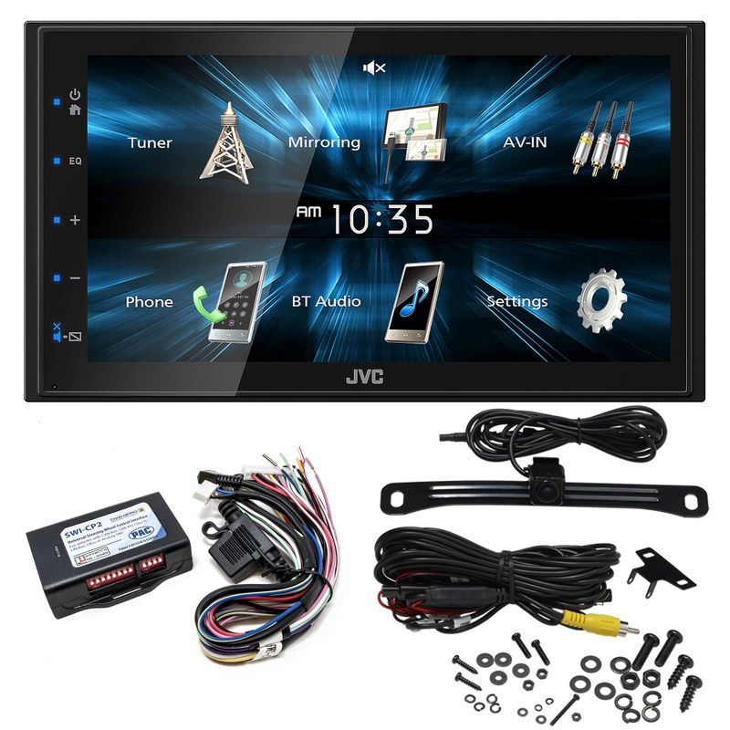 JVC KW-M150BT Digital Media Receiver featuring 6.8" WVGA Capacitive Monitor with PAC SWI-CP2 Steering Wheel Interface and License Plate Back Up Camera, 1 of 10