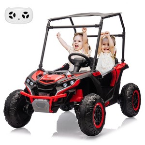 24V 2 Seater Ride On UTV Car, 4WD Electric Off-Road Truck with Sun Shade, Side By Side Battery Powered Toy Car with Remote Control, Music, Lights - 1 of 4