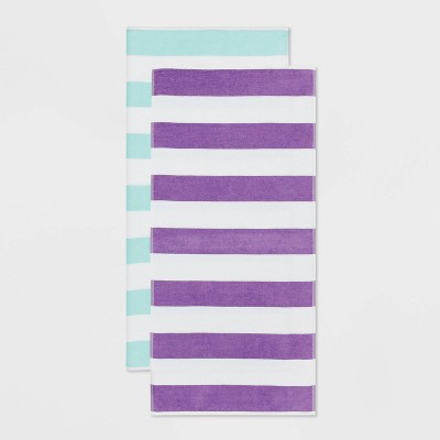 2pk Striped Beach Towel Bundle Teal/Purple - Sun Squad™