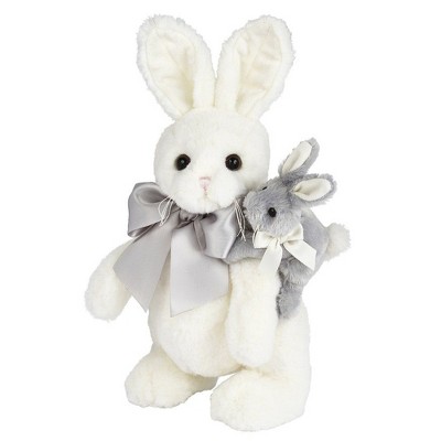 Bearington Skip and Hop White Gray Plush Stuffed Animal Bunny Rabbit, 14 inches
