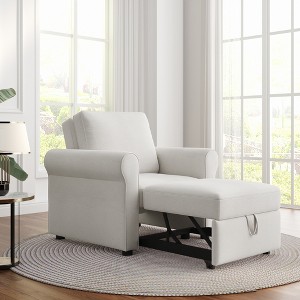 3-in-1 Convertible Sofa Bed Chair for Adults, Adjustable Backrest Lounger, Single Sleeper Chair Bed, Linen Fabric - 1 of 4