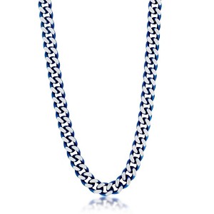 Metallo Stainless Steel 10.5mm Cuban Chain Necklace - Brushed & Blue IP Plated - Blue - 24 Inch - 1 of 3