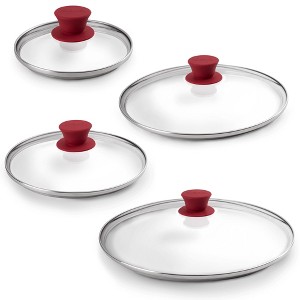Cuisinel Glass Lids Set - 6" + 8" + 10" + 12" Tempered Replacement Covers, Compatible with Lodge Cast Iron, Oven Safe, Universal Cookware Fit - 1 of 4