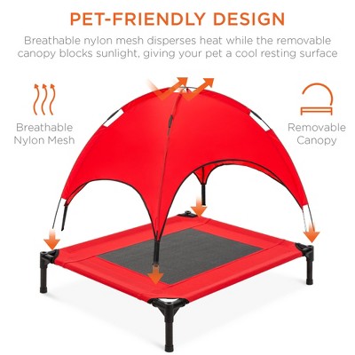 Red Elevated Outdoor Pet Bed with Canopy and Mesh