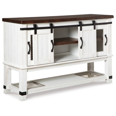 Rustic Farmhouse 60'' Brown and White Dining Server with Sliding Barn Doors