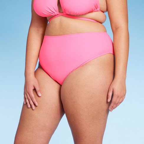 Plus Size Hot Pink Textured High Waisted Tummy Control Bikini